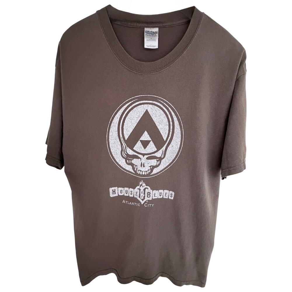 House Of Blues Atlantic City T Shirt Mens Large Brown Skull Graphic Concert Tee